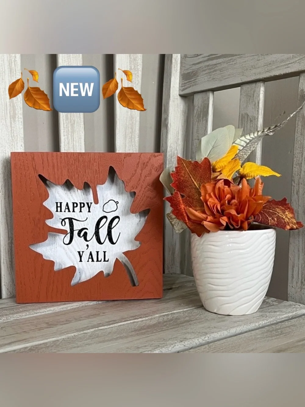 Fall Leaf 'Happy Fall Y’all ' Wooden Decor Sign & Floral 🍃🆕🍃